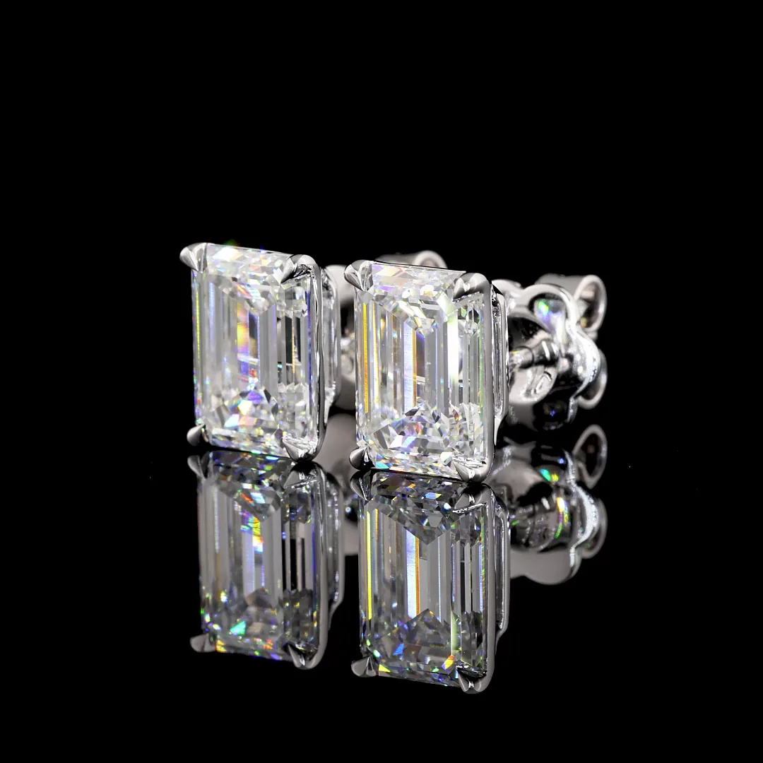 2.64 Cts 14k White Gold Emerald Shape Studs Earring - Image 2