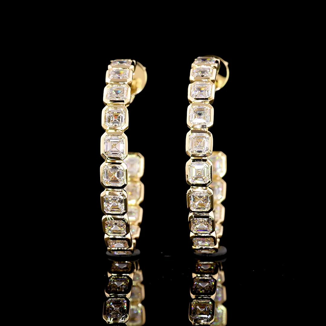 4.06 Cts 14k Yellow Gold Asscher Shape C Hoops Earring - Image 2
