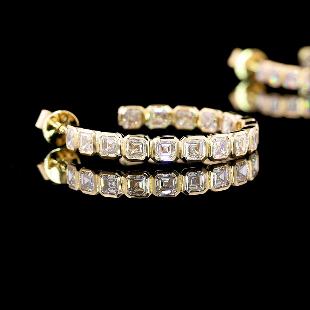 4.06 Cts 14k Yellow Gold Asscher Shape C Hoops Earring - Image 4