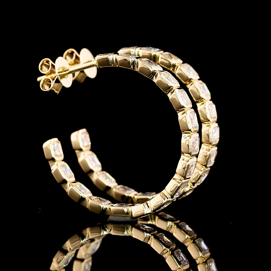 4.06 Cts 14k Yellow Gold Asscher Shape C Hoops Earring - Video