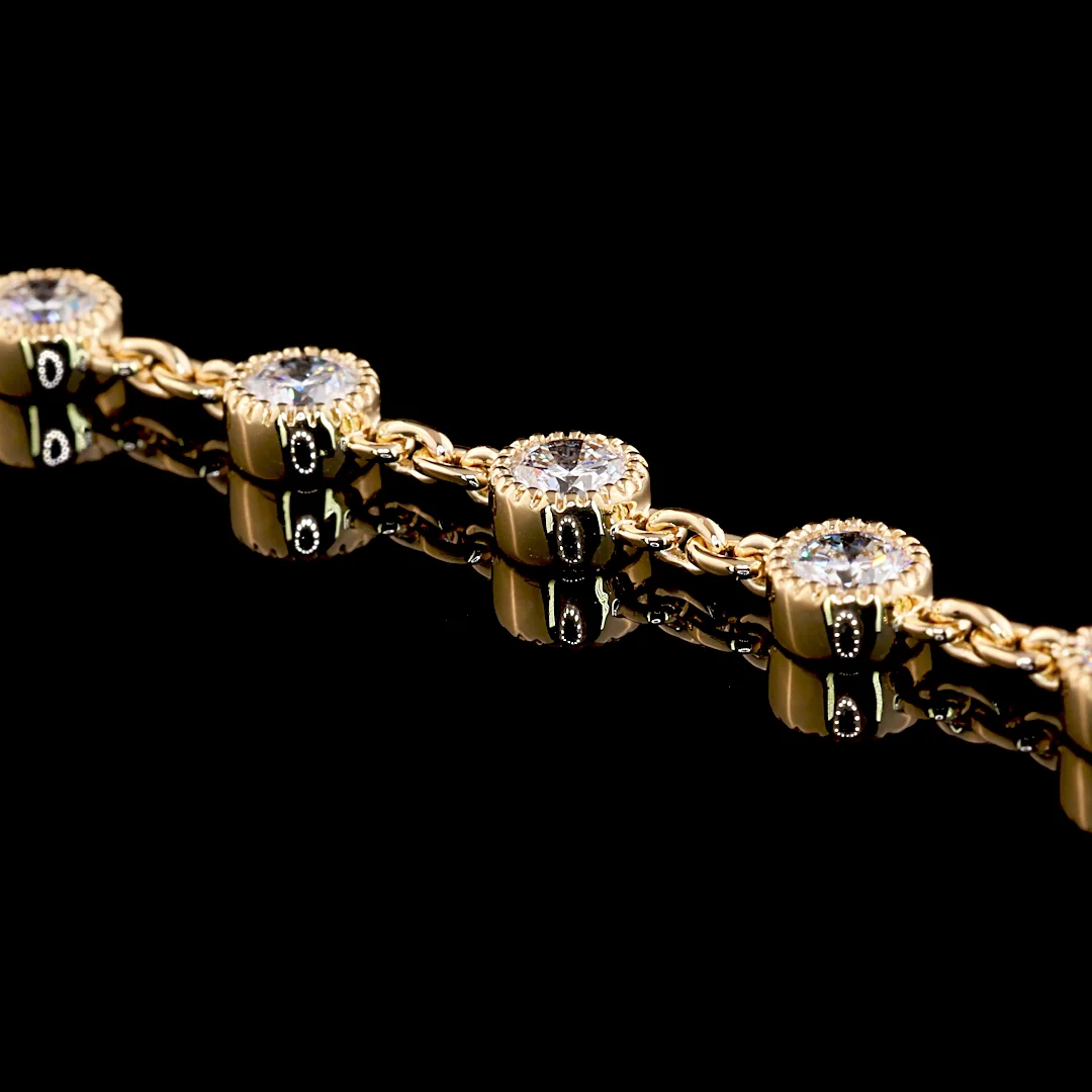 14.06 Cts 18k Yellow Gold Round Shape Double Strand Station Necklace - Image 4