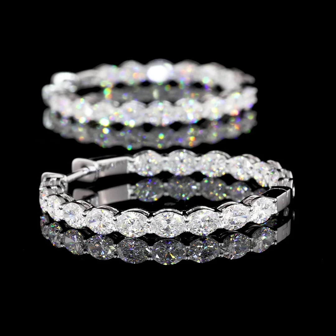 4.07 Cts 14k White Gold Oval Shape Hoops Earring - Image 4