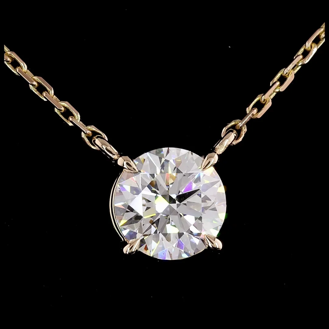 2.05 Cts 14k Yellow Gold Round Shape Solitaire Pendant - Image 2