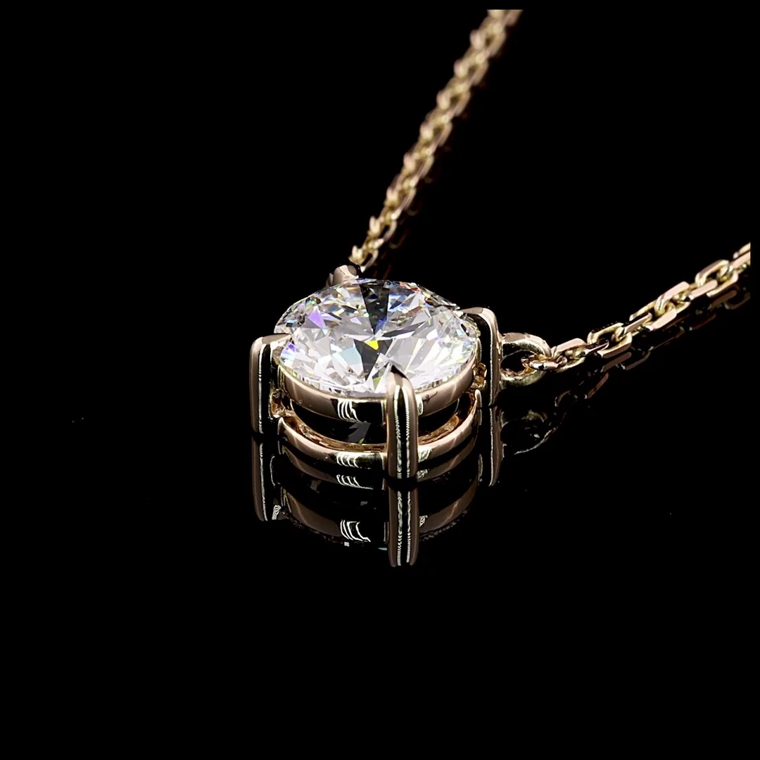 2.05 Cts 14k Yellow Gold Round Shape Solitaire Pendant - Image 4