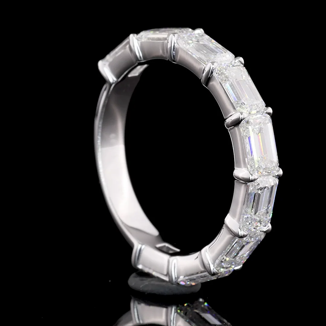2.97 Cts 14k White Gold Emerald Shape Half Eternity Eternity Band - Image 3