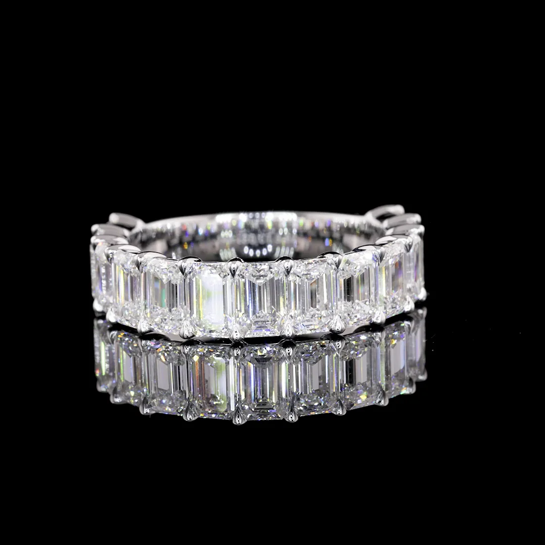 3.82 Cts 14k White Gold Emerald Shape 3/4 Band Eternity Band - Video