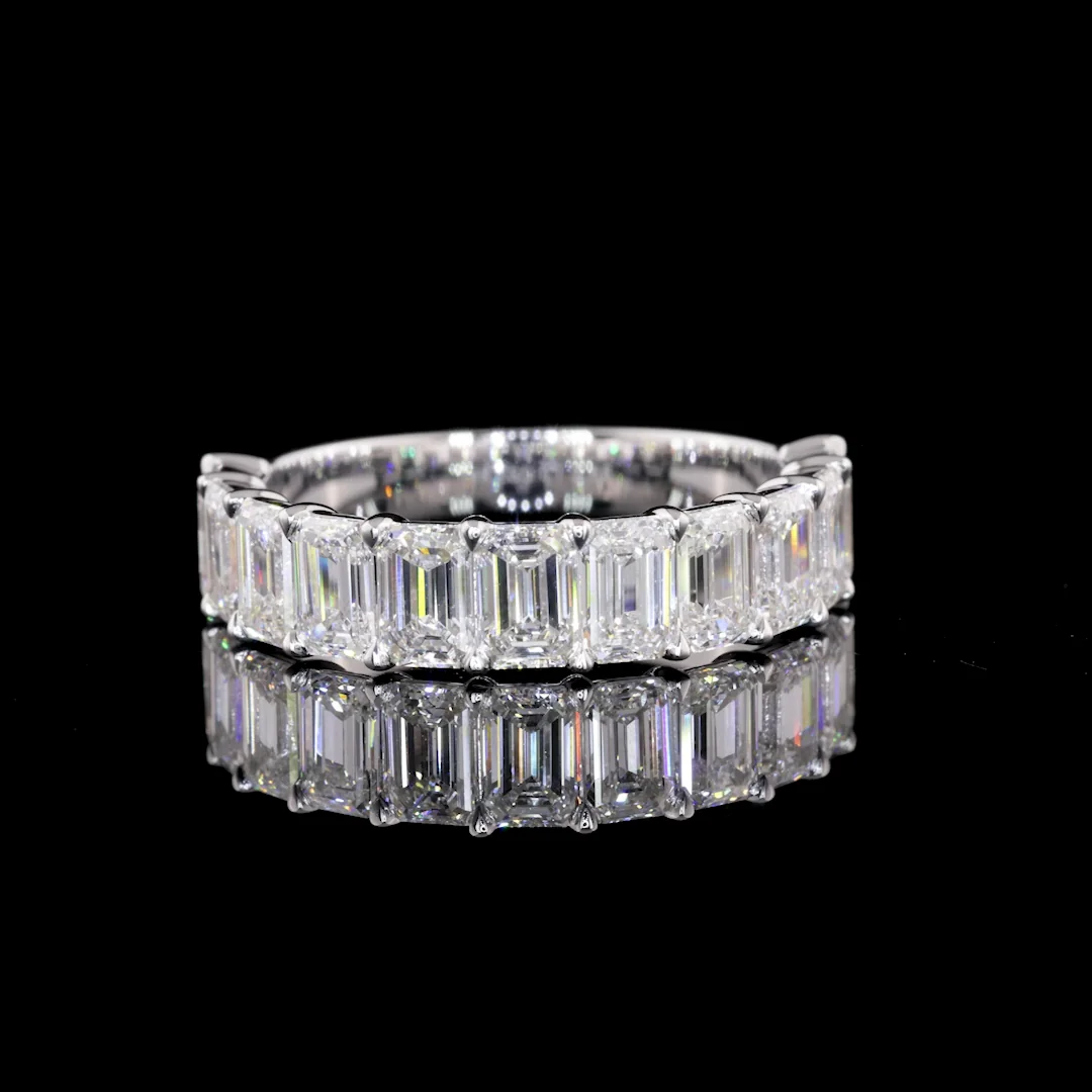 2.88 Cts 14k White Gold Emerald Shape Half Eternity Eternity Band - Video