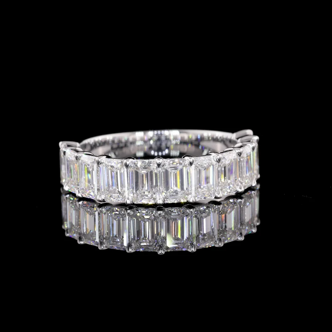 3.9 Cts 14k White Gold Emerald Shape Half Eternity Eternity Band - Video