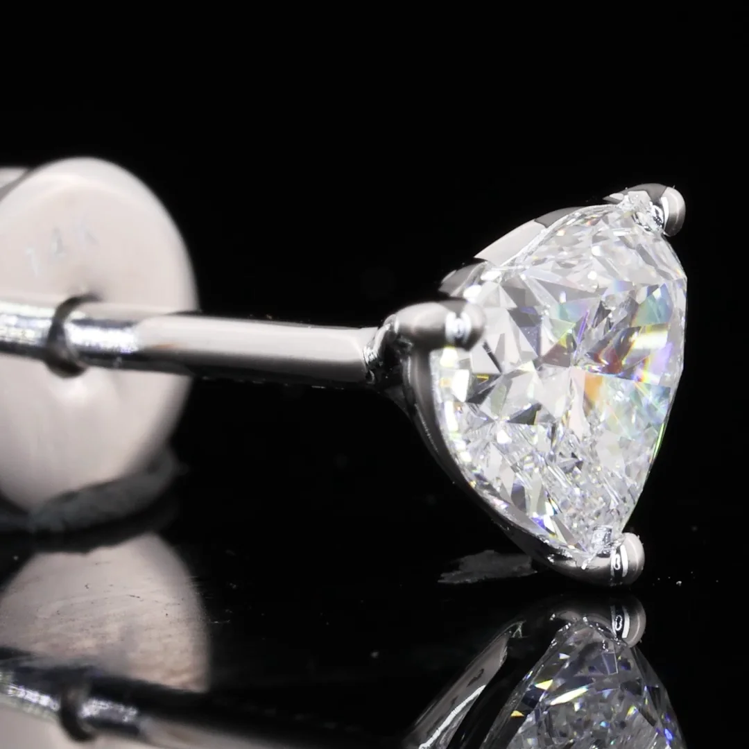 0.72 Cts 14k White Gold Heart Shape Studs Earring - Image 2