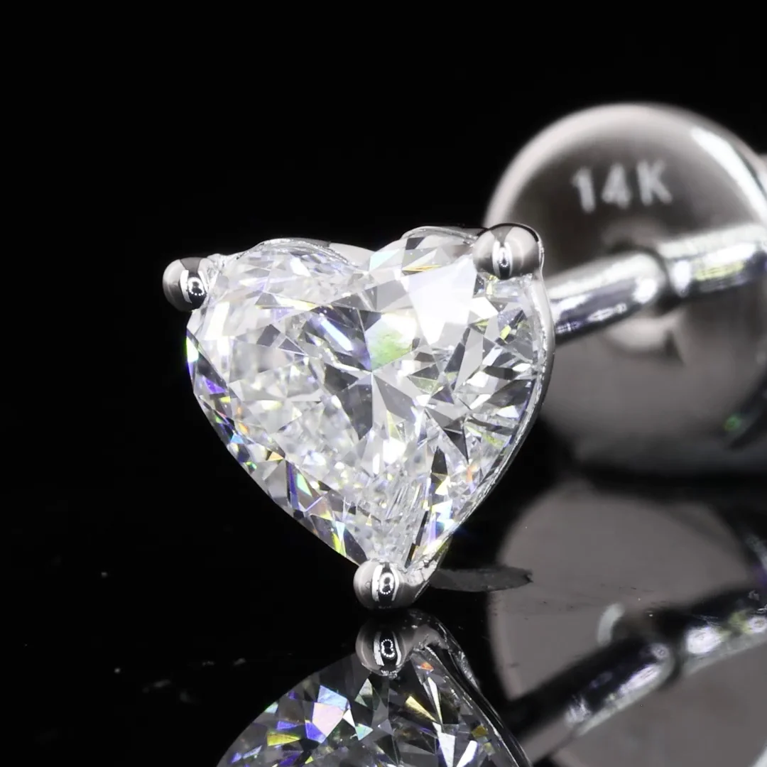 0.72 Cts 14k White Gold Heart Shape Studs Earring - Image 3
