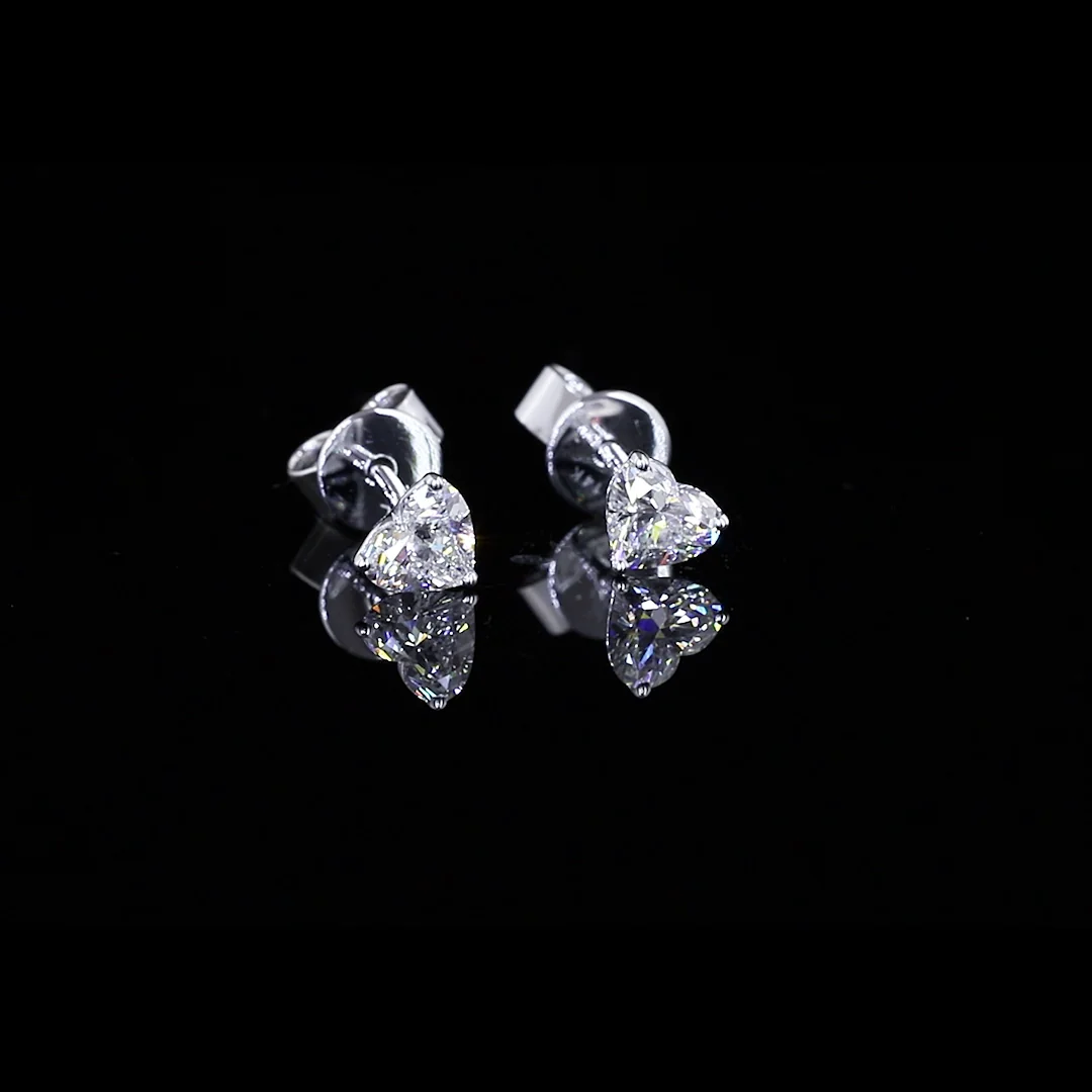 0.62 Cts 14k White Gold Heart Shape Studs Earring - Video