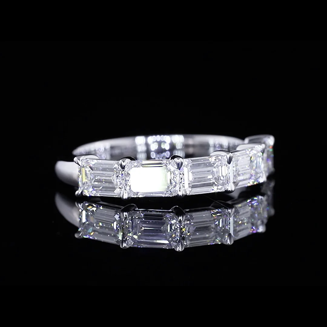 1.8 Cts 14k White Gold Emerald Shape 5 Stones Eternity Band - Video