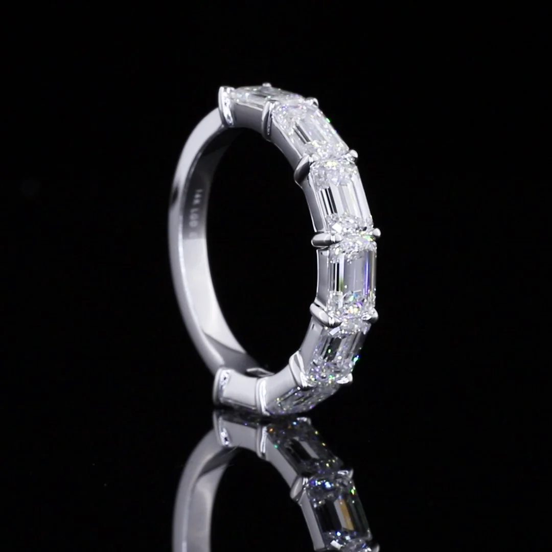 2.68 Cts 14k White Gold Emerald Shape Half Eternity Eternity Band - Image 2