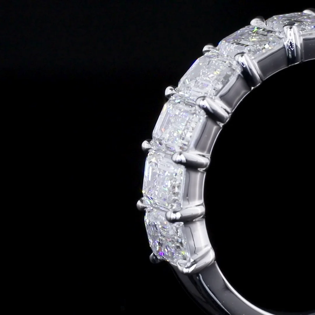 2.77 Cts 14k White Gold Emerald Shape 7 Stones Eternity Band - Image 4