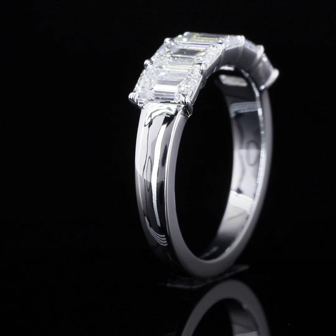 2.3 Cts 14k White Gold Emerald Shape 5 Stones Eternity Band - Image 3