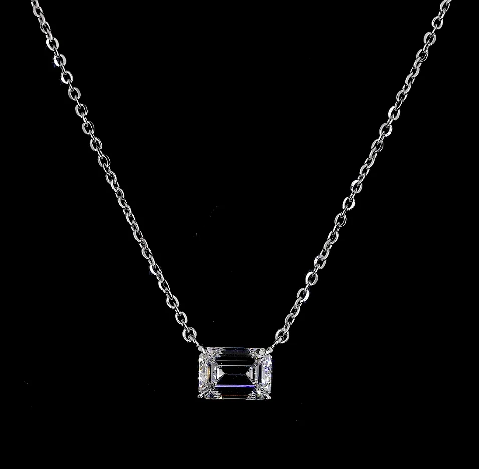 1.02 Cts 14k White Gold Emerald Shape Solitaire Pendant - Video
