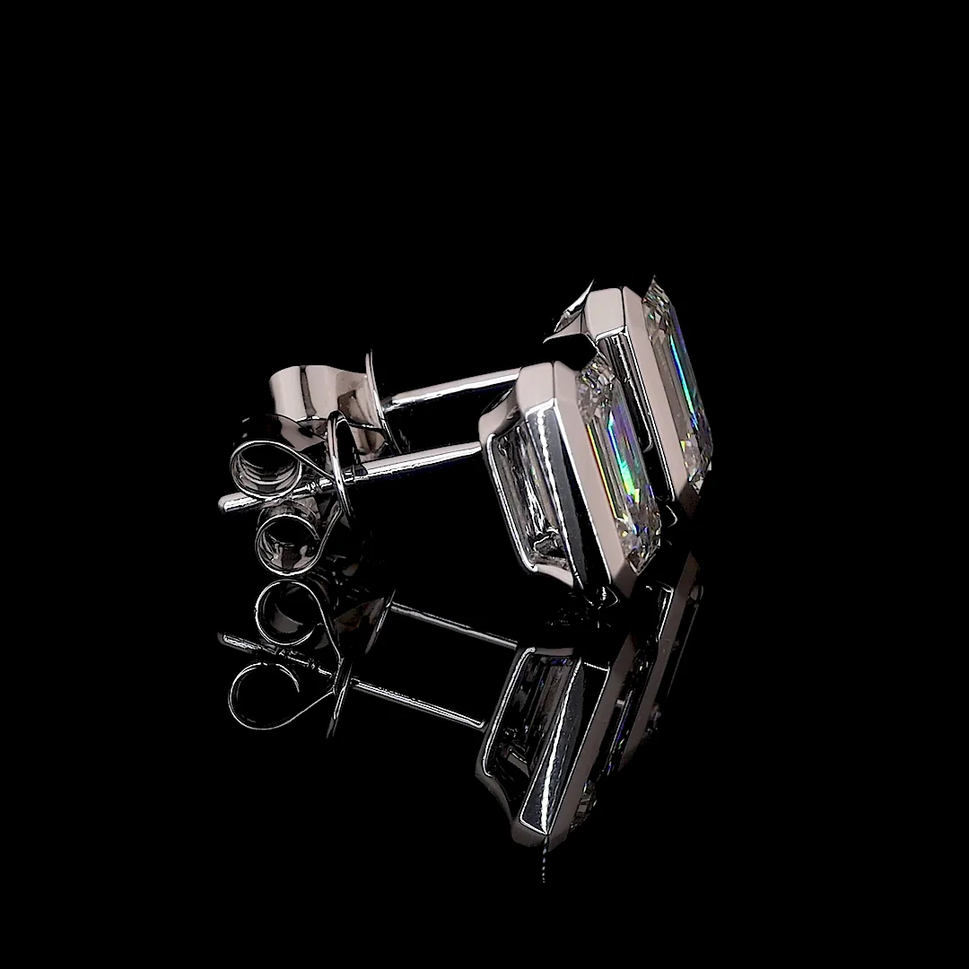 3.41 Cts 14k White Gold Emerald Shape Studs Earring - Image 2