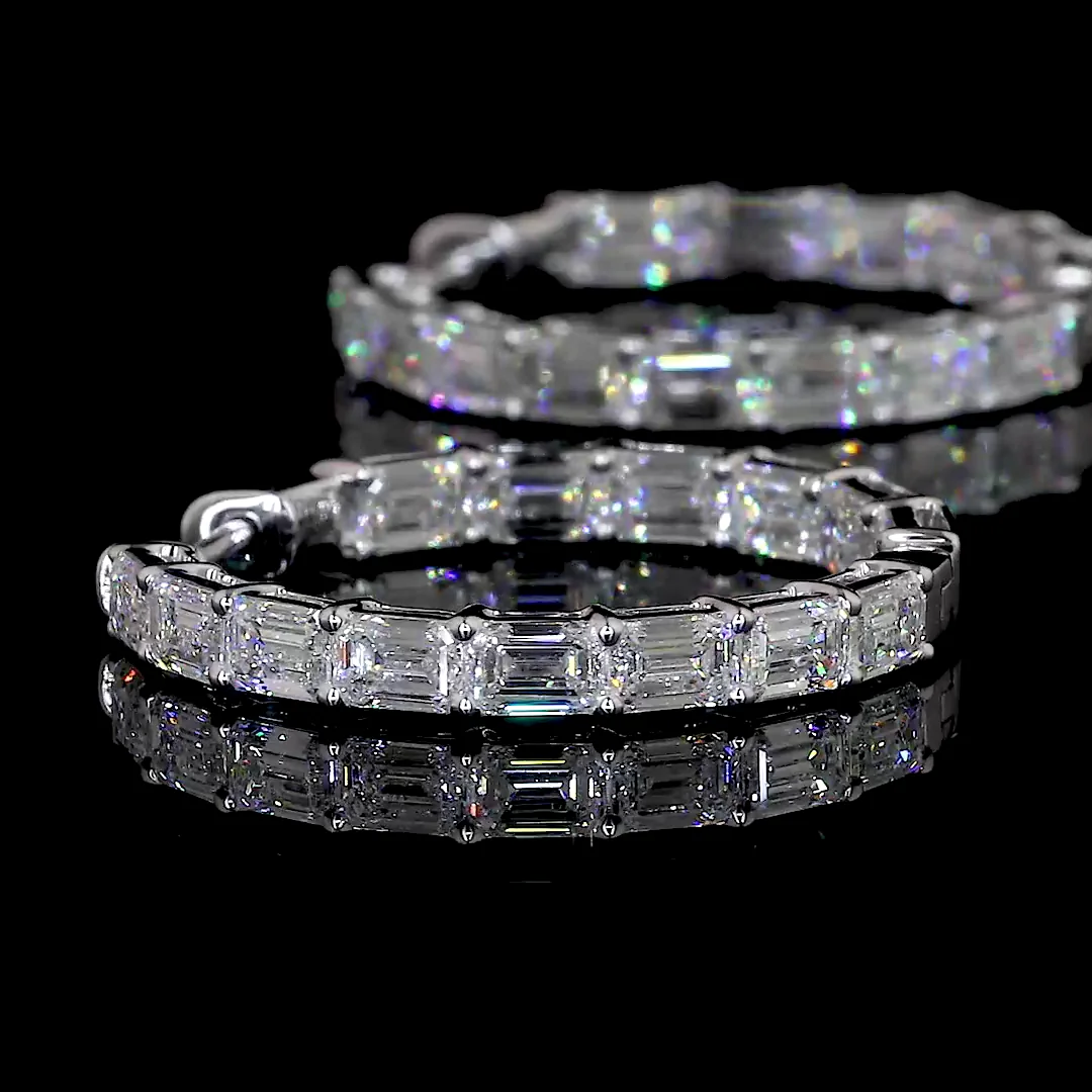 5.5 Cts 14k White Gold Emerald Shape Hoops Earring - Image 2