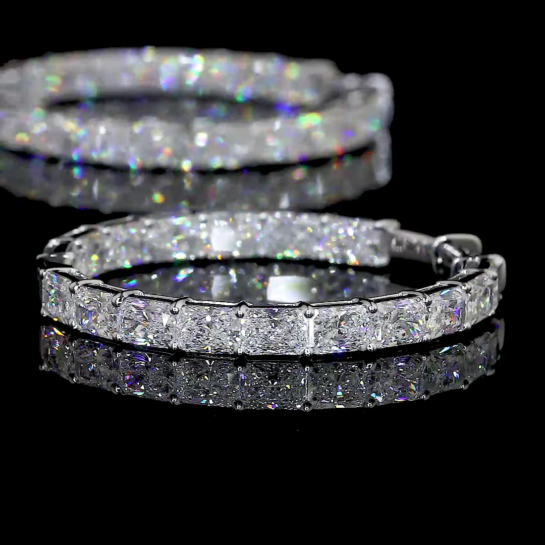 7.26 Cts 14k White Gold Radiant Shape Hoops Earring - Image 4