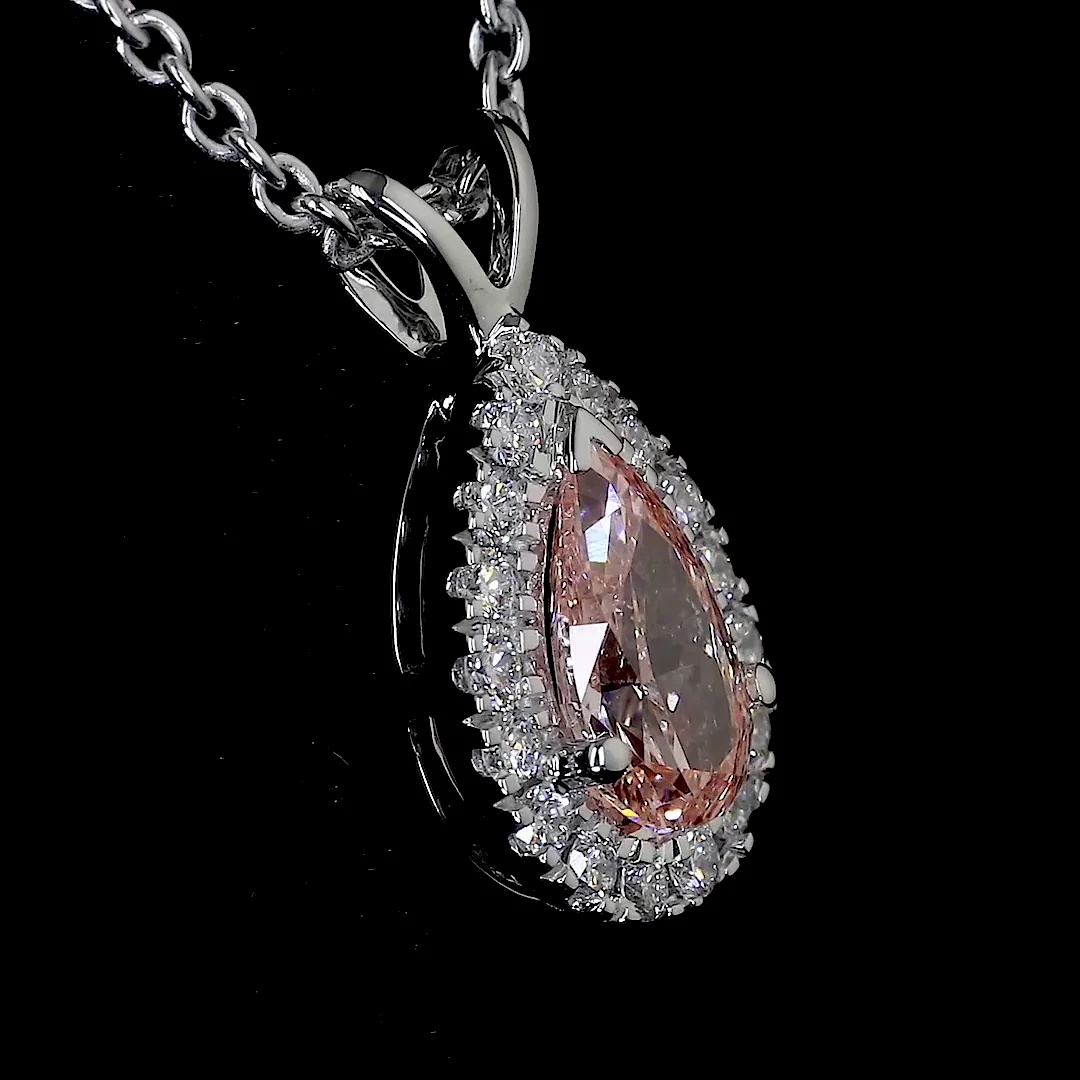 0.57 Cts 14k White Gold Pear Shape Halo Pendant - Image 2