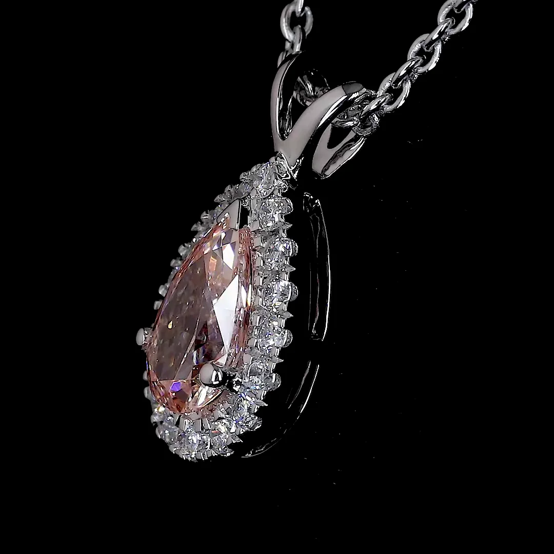 0.57 Cts 14k White Gold Pear Shape Halo Pendant - Image 3