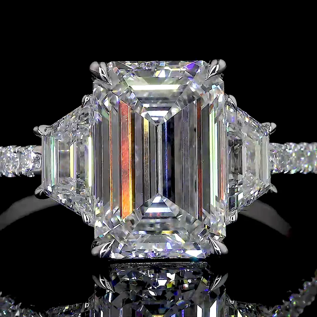 3.86 Cts 14k White Gold Emerald Shape 3 Stones Ring - Image 3