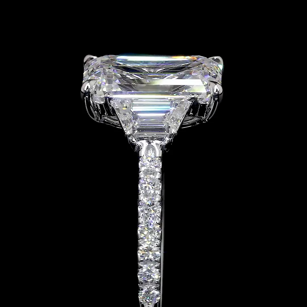 3.86 Cts 14k White Gold Emerald Shape 3 Stones Ring - Image 4