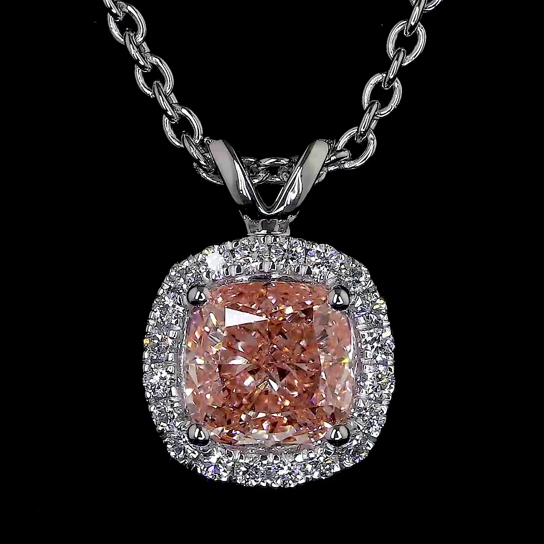 1.05 Cts 14k White Gold Cushion Modified Shape Halo Pendant - Image 3