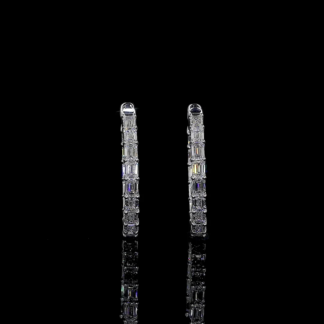 3.56 Cts 14k White Gold Emerald Shape Hoops Earring - Image 2