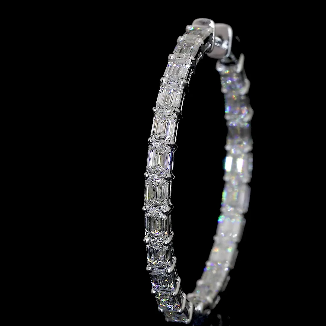 4.85 Cts 14k White Gold Emerald Shape Hoops Earring - Image 3