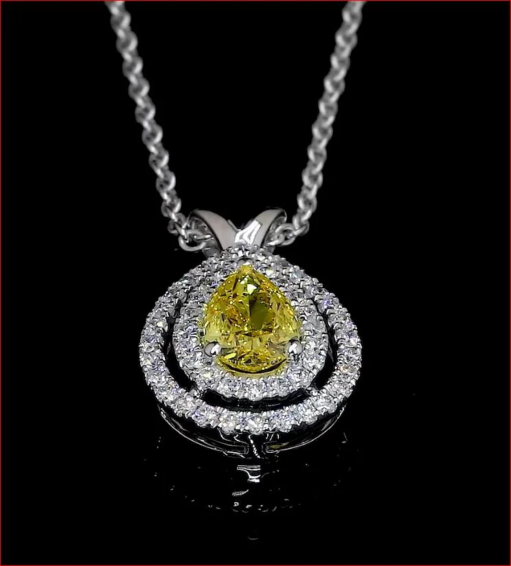 0.77 Cts 14k White Gold Pear Shape Double Halo Pendant - Image 2