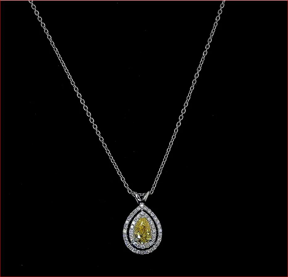 0.77 Cts 14k White Gold Pear Shape Double Halo Pendant - Video