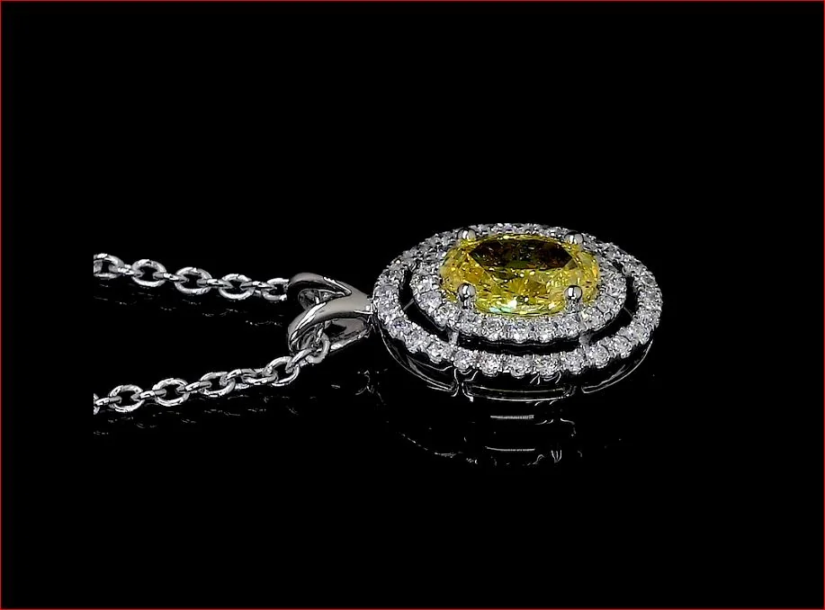 0.68 Cts 14k White Gold Oval Shape Double Halo Pendant - Image 2