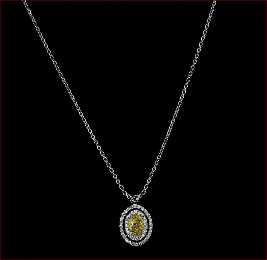 0.84 Cts 14k White Gold Oval Shape Double Halo Pendant - Video