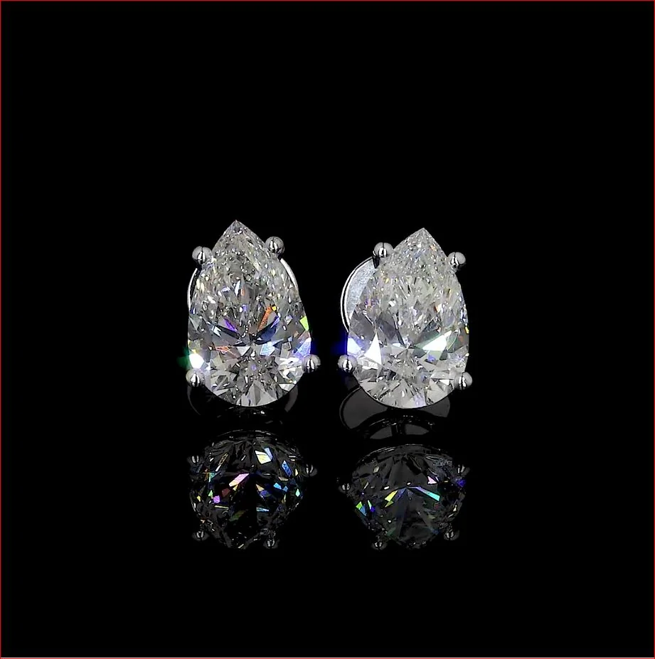 3.36 Cts 14k White Gold Pear Shape Studs Earring - Video