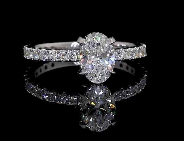 1.7 Cts 14k White Gold Oval Shape Hidden Halo Ring - Video