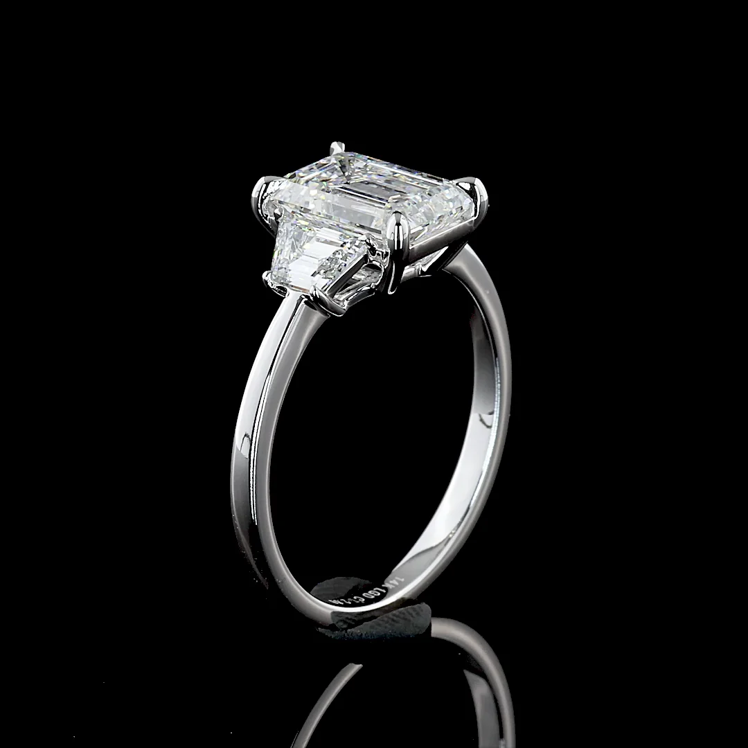 6.23 Cts 14k White Gold Emerald Shape 3 Stones Ring - Image 4