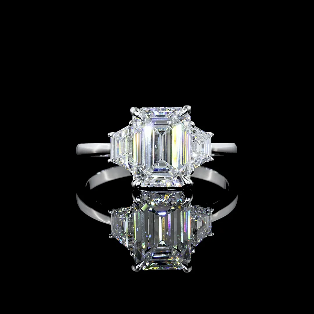 6.23 Cts 14k White Gold Emerald Shape 3 Stones Ring - Video