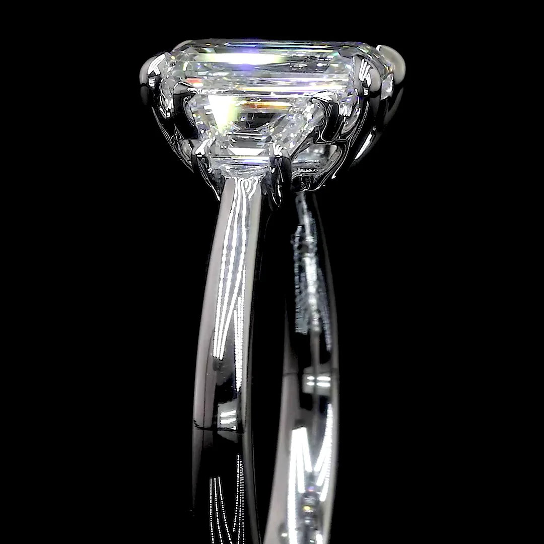 6.88 Cts 14k White Gold Emerald Shape 3 Stones Ring - Image 4