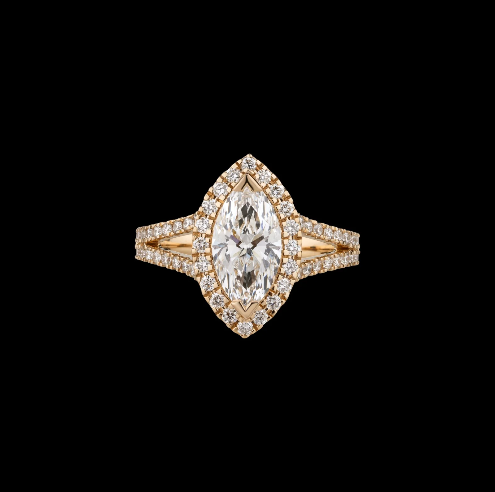 3.81 Cts 14k Yellow Gold Marquise Shape Split Shank Ring - Video
