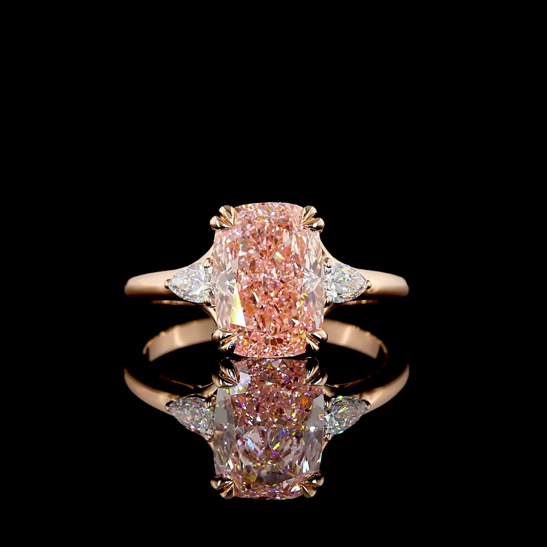 3.12 Cts 14k Rose Gold Mix Shape 3 Stones Ring