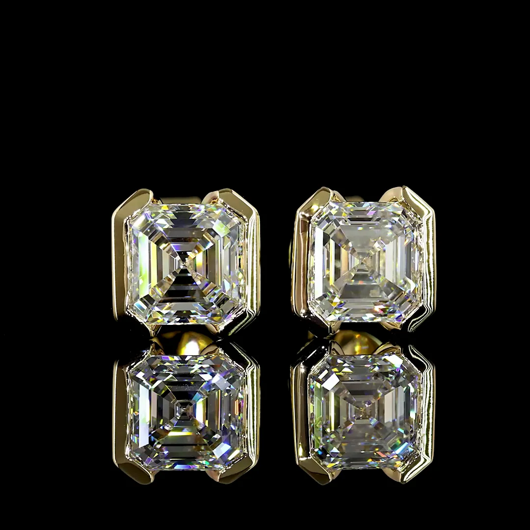 2.06 Cts 14k Yellow Gold Asscher Shape Studs Earring