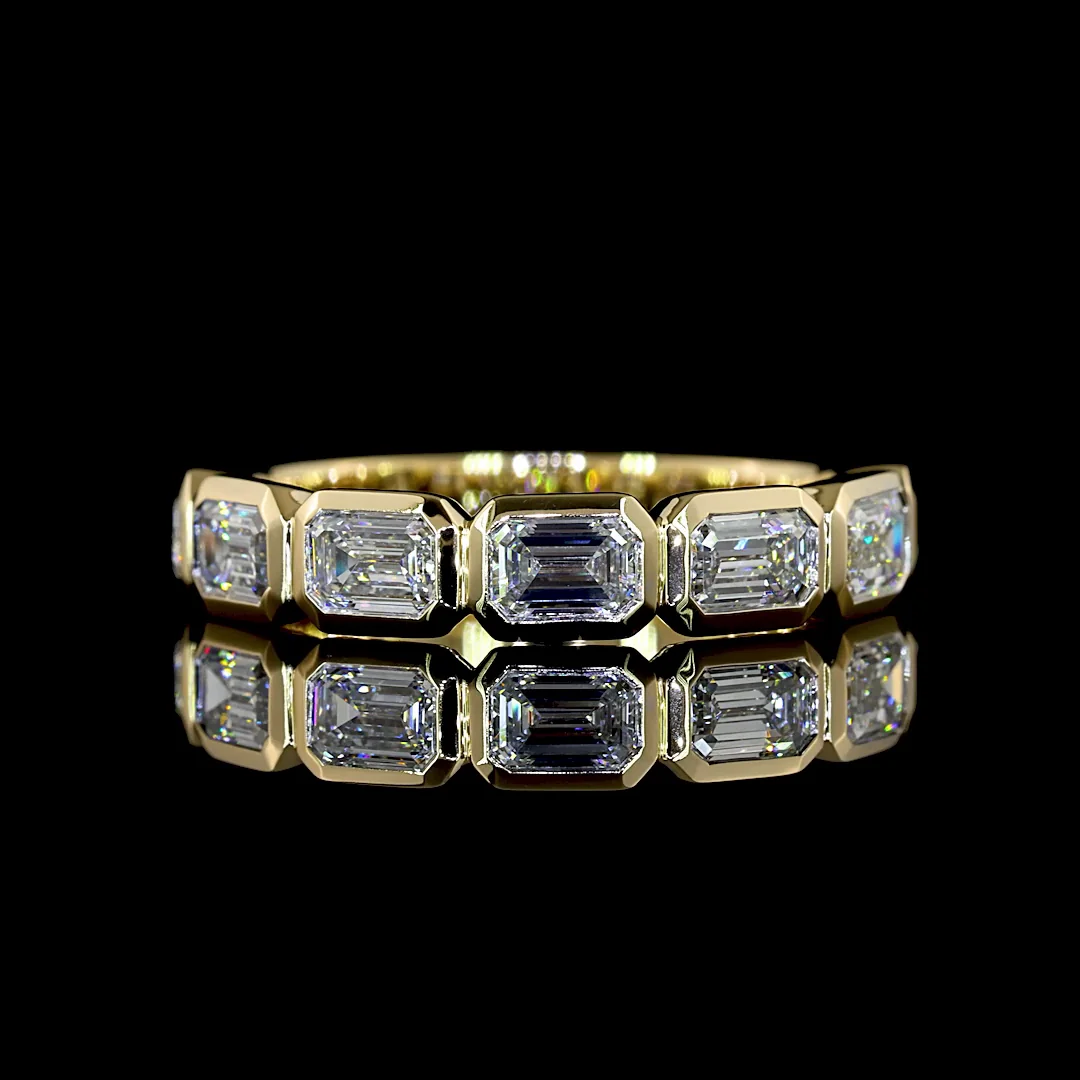 1.14 Cts 14k Yellow Gold Emerald Shape 7 Stones Eternity Band
