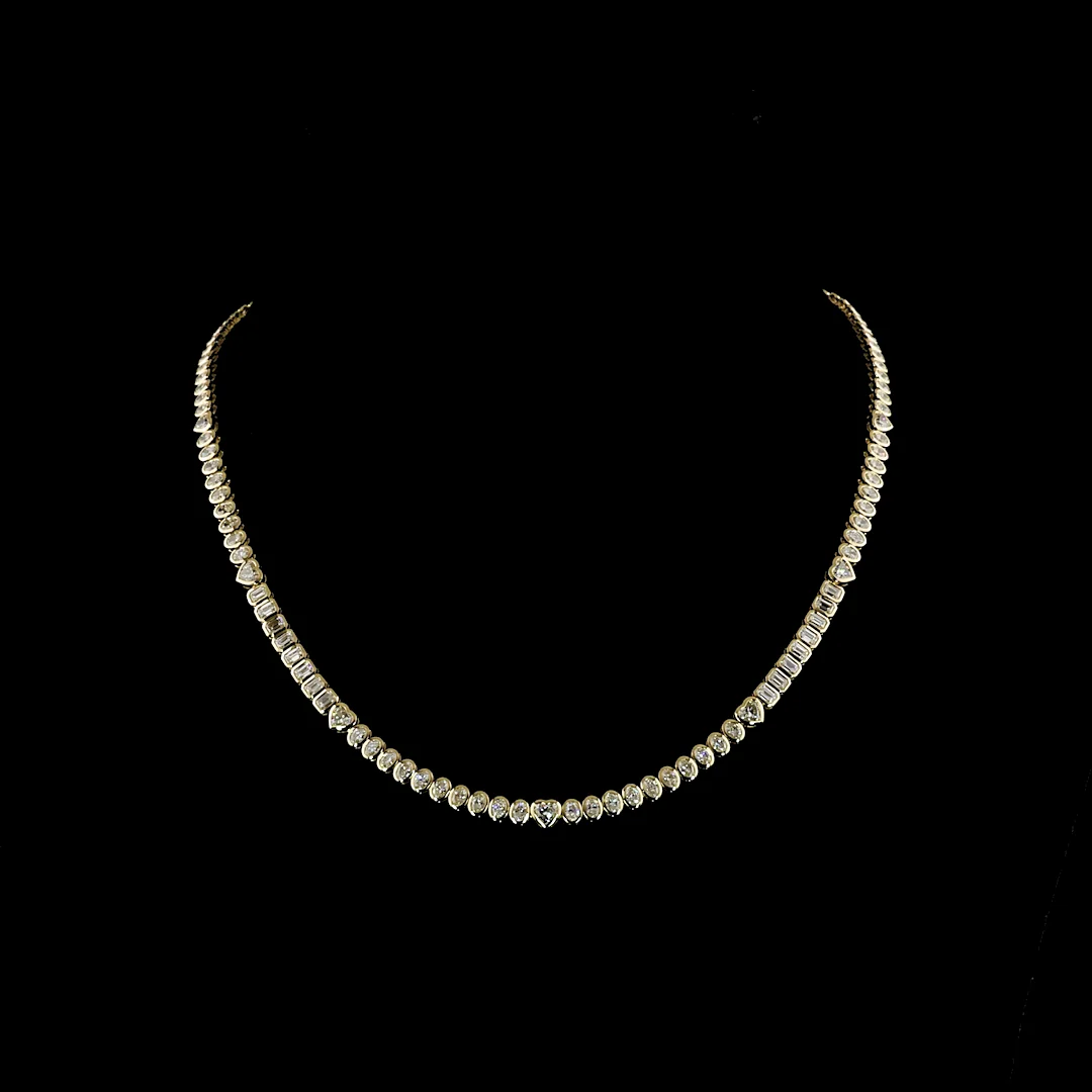 8 Cts 14k Yellow Gold Mix Shape Tennis Necklace