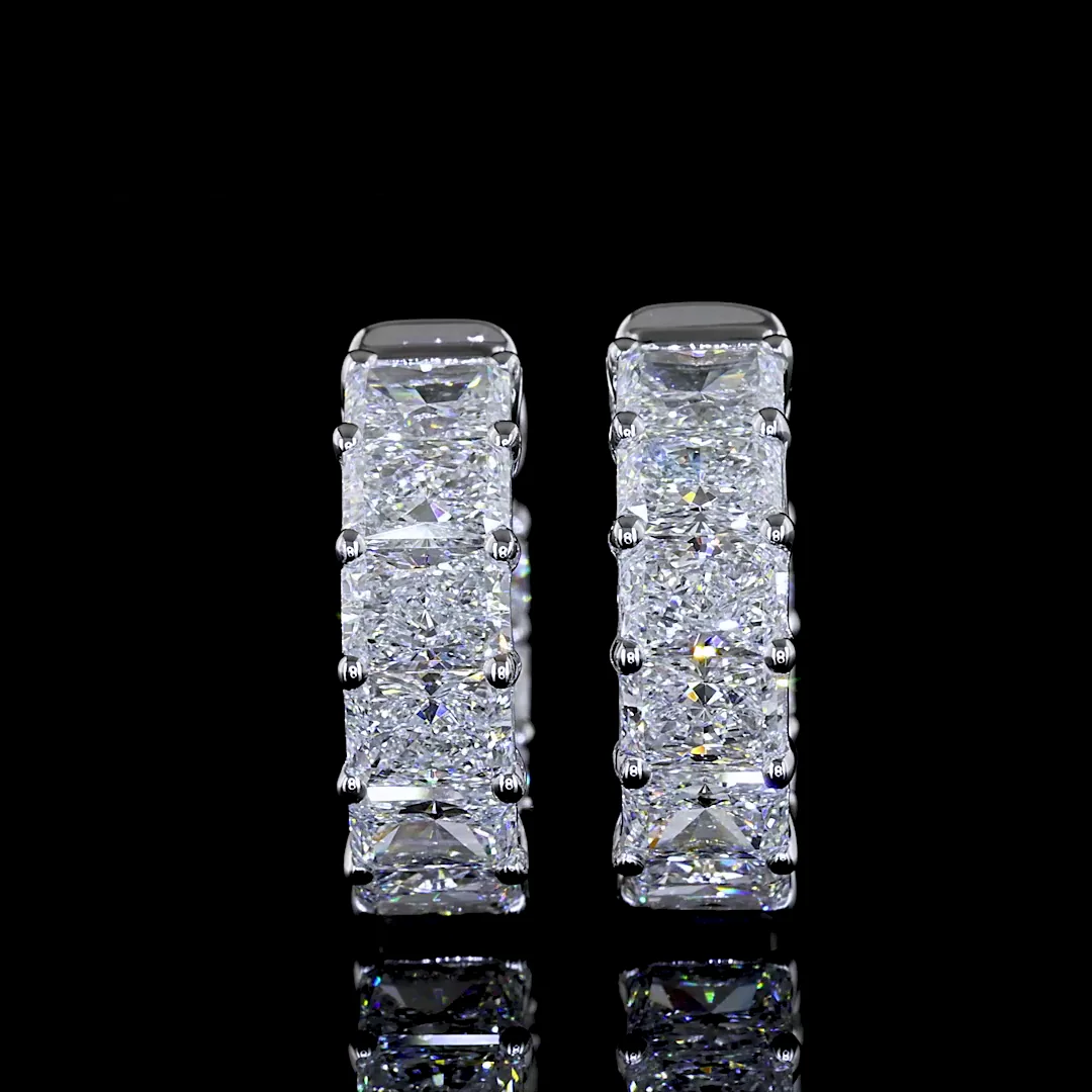 2.99 Cts 14k White Gold Radiant Shape Huggies Earring