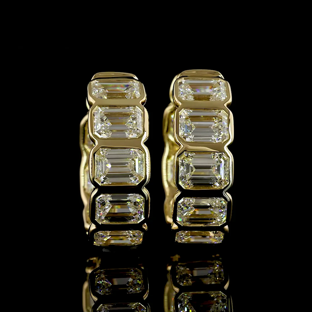 3.61 Cts 14k Yellow Gold Emerald Shape Huggies Earring