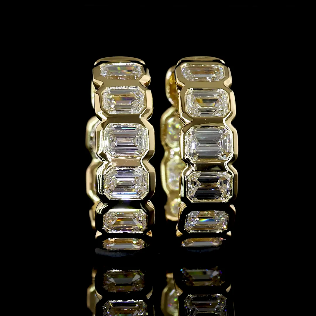 1.98 Cts 14k Yellow Gold Emerald Shape Huggies Earring