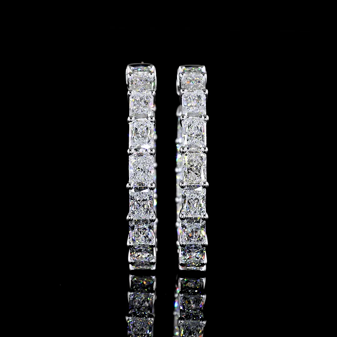 9.05 Cts 14k White Gold Radiant Shape Hoops Earring