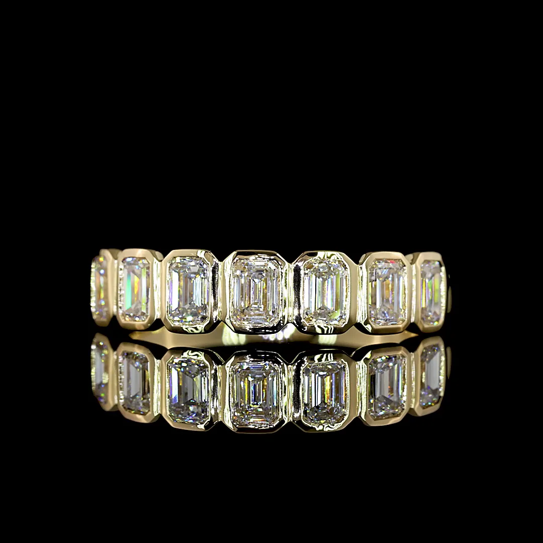 1.09 Cts 14k Yellow Gold Emerald Shape 7 Stones Eternity Band