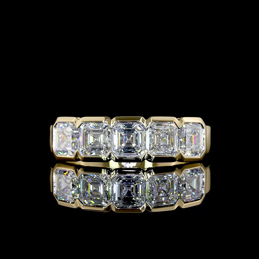 2.06 Cts 14k Yellow Gold Asscher Shape 5 Stones Eternity Band